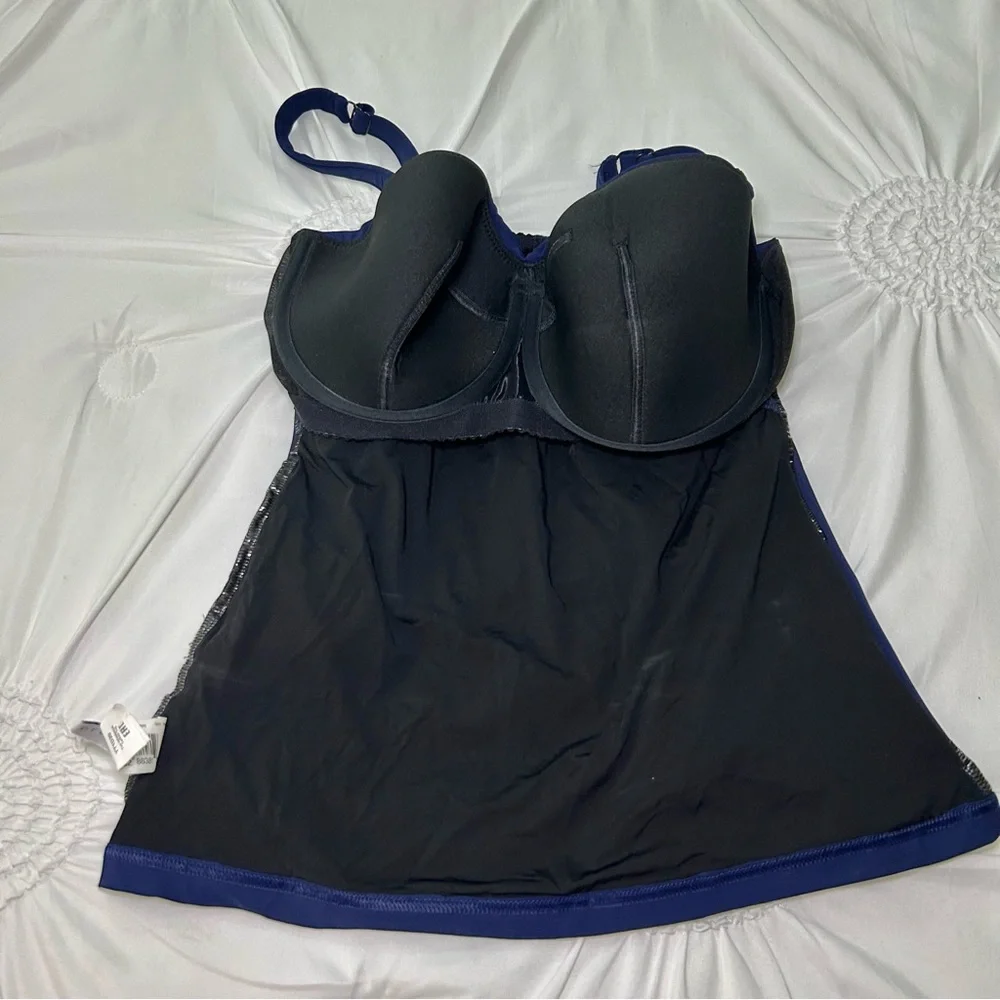 NWT Profile By Gottex Tutti Fruitti Blue Tankini Top Underwire Bra 36D